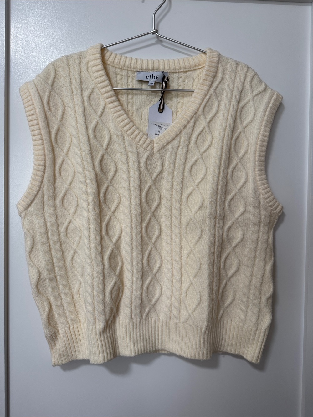 Vibe Cream Cable-Knit V-Neck Sweater Vest